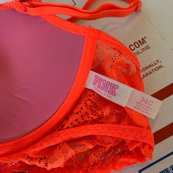 Lace Neon Orange Front Close Racerback Bra - Picture 3 of 3